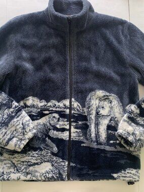 Glacier Gear Jacket Unisex Navy Bear Mountain Sherpa Fleece Coat Sz XL Retro Vtg